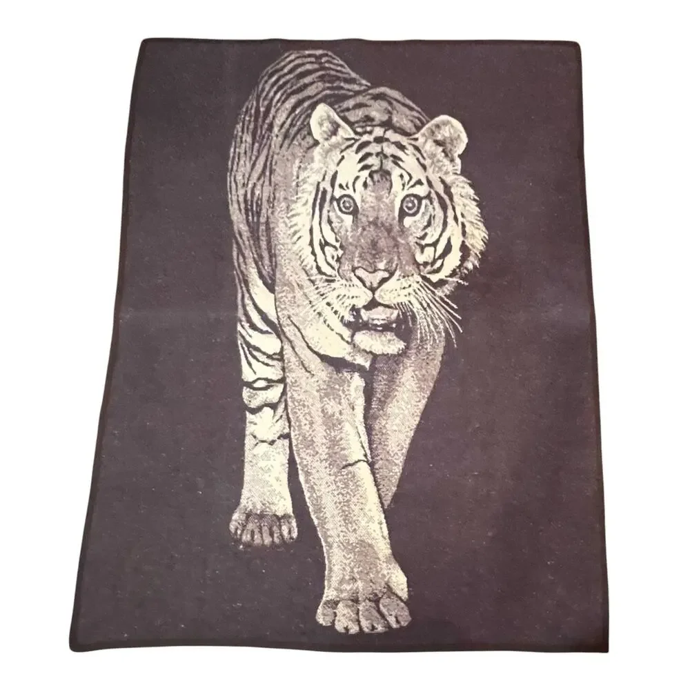 Biederlack Vintage Tiger Blanket Acrylic Cozy Beige Brown Large 75x60” USA Made